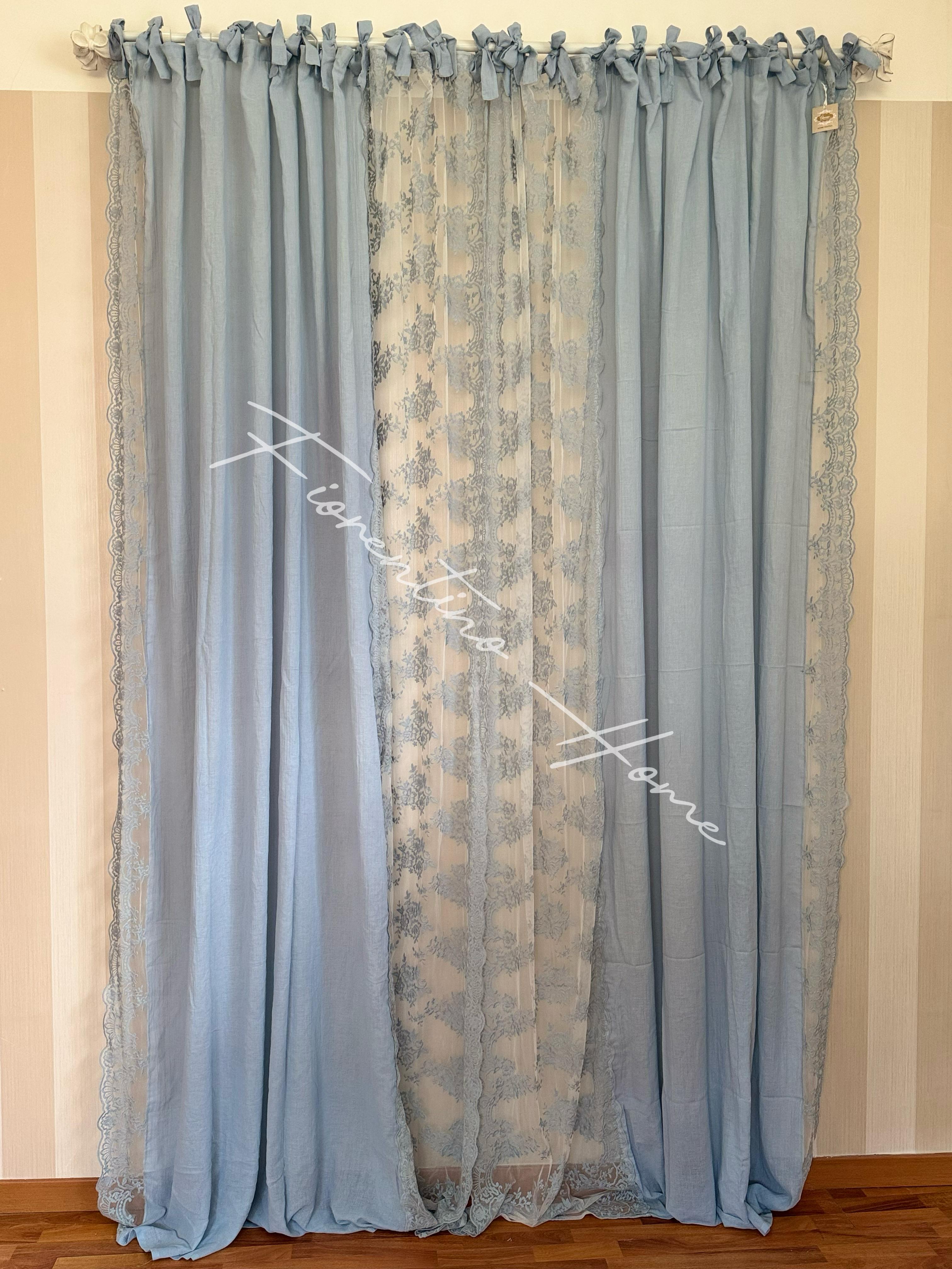 Tenda celeste mod.Baciata in garza di cotone e pizzo Royal - 200x300 cm - Charme Home Textile